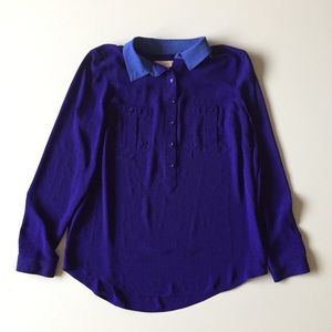 LOFT Tops - Loft Purple & Blue Half Button Up Shirt Size M LOFT Tops - Loft Purple & Blue Half Button Up Shirt Size M